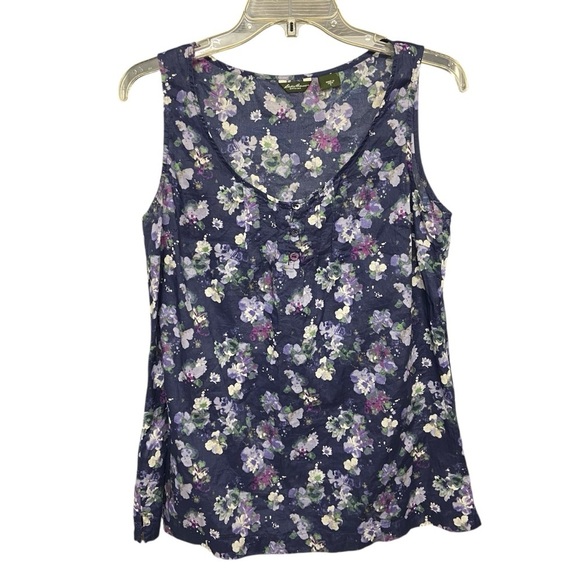 Eddie Bauer Women’s Sleeveless Blouse Size S Navy Floral Cotton Summer Spring - Picture 10 of 10